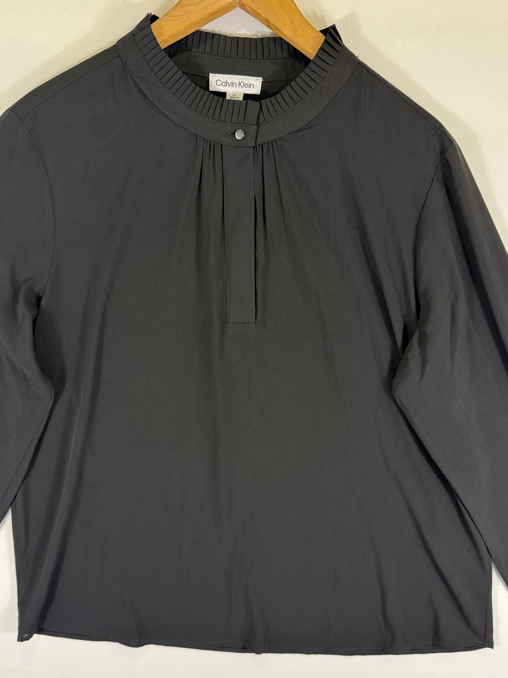 Calvin Klein Black Pleated Mock-Neck Long Sleeve Top